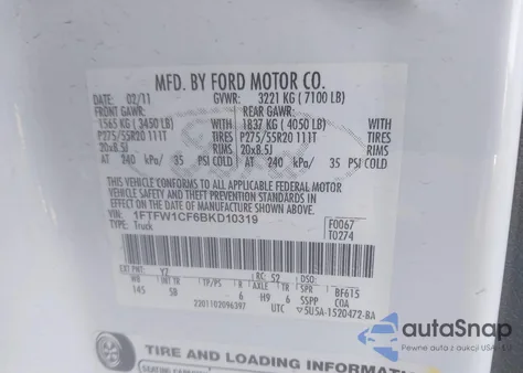 2011 Ford F-150 Fx2 из США, поврежденный, VIN 1FTFW1CF6BKD10319